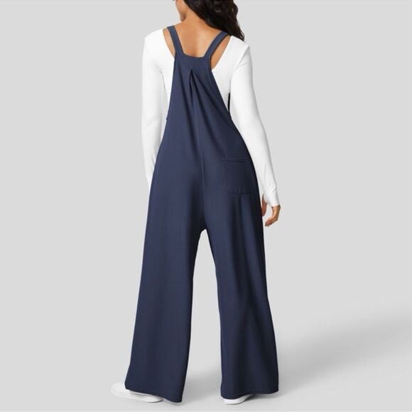 HALARA Waffle Casual Wide Leg Overalls Jumpsuit NEW Size Medium Navy Blue - Picture 2 of 10